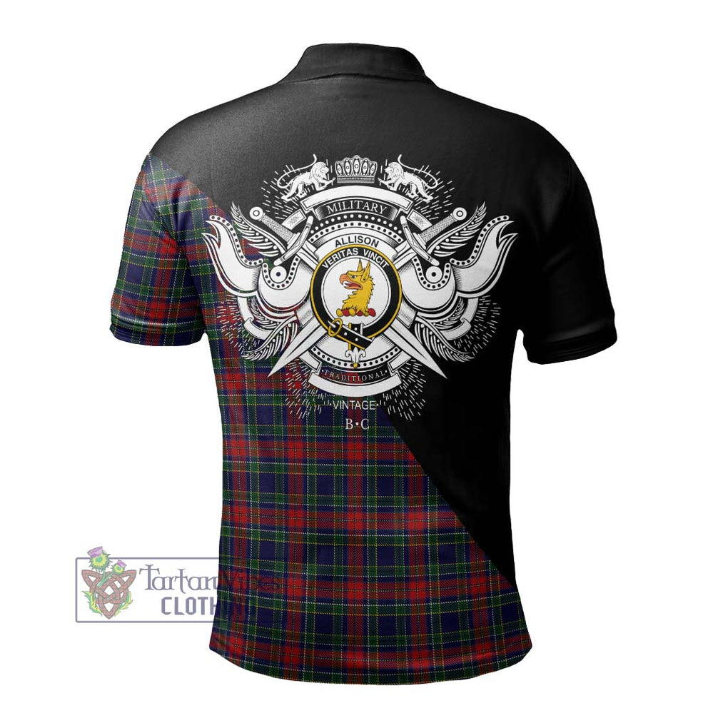 Allison Red Tartan Polo Shirt with Family Crest and Military Logo Style - Tartanvibesclothing Shop