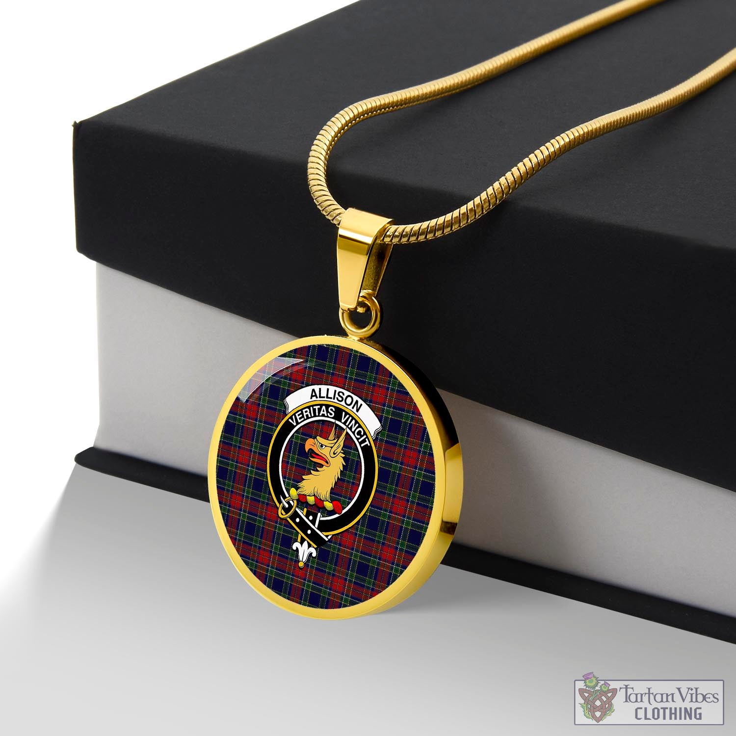 Tartan Vibes Clothing Allison Red Tartan Circle Necklace with Family Crest