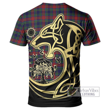 Allison Red Tartan T-Shirt with Family Crest Celtic Wolf Style