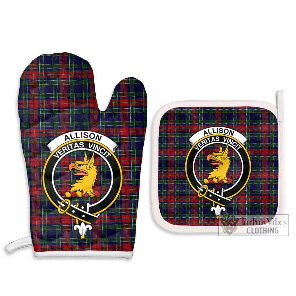 Allison Red Tartan Combo Oven Mitt & Pot-Holder with Family Crest Combo 1 Oven Mitt & 2 Pot-Holder White - Tartan Vibes Clothing