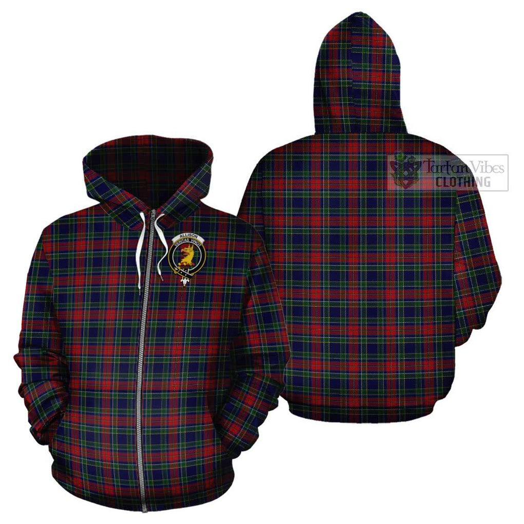 Allison Red Tartan Cotton Hoodie with Family Crest Zip Hoodie - Tartan Vibes Clothing