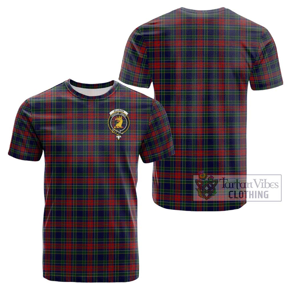 Allison Red Tartan Cotton T-Shirt with Family Crest Kid's Shirt - Tartanvibesclothing Shop