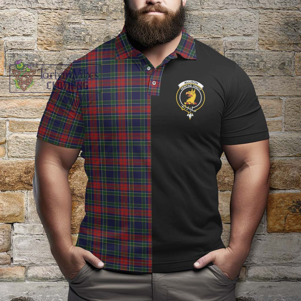 Allison Red Tartan Polo Shirt with Family Crest and Half Of Me Style - Tartanvibesclothing Shop