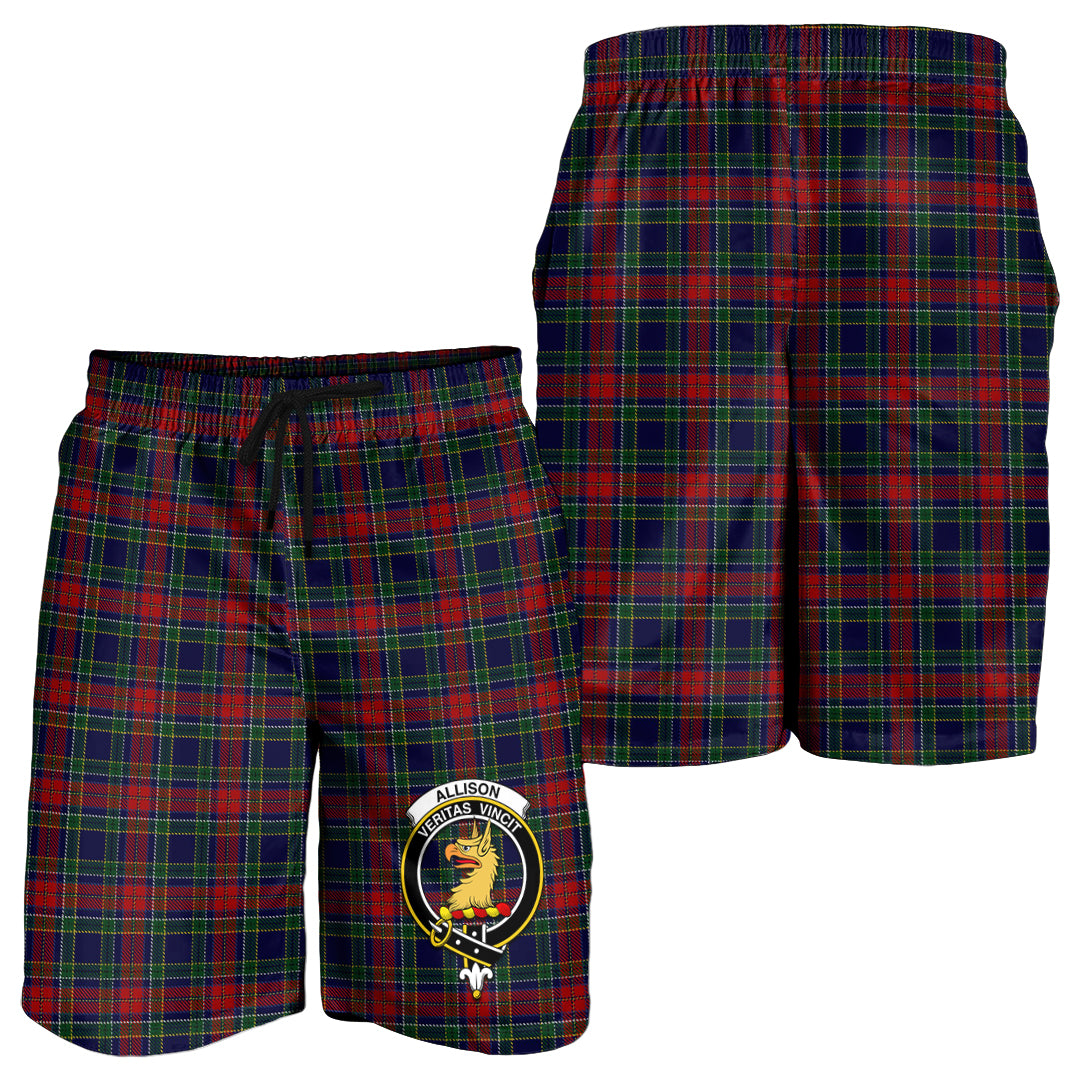 Allison Red Tartan Mens Shorts with Family Crest - Tartanvibesclothing