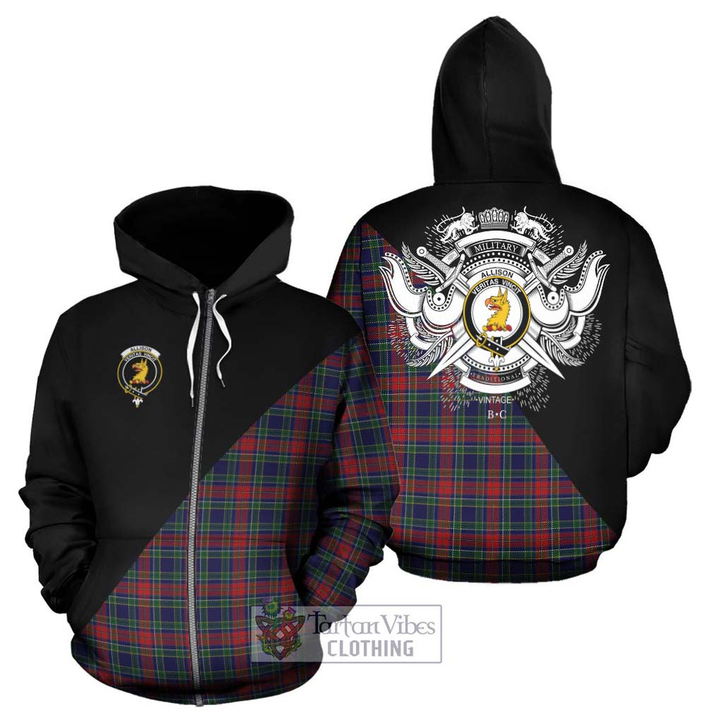 Allison Red Tartan Hoodie with Family Crest and Military Logo Style - Tartanvibesclothing Shop