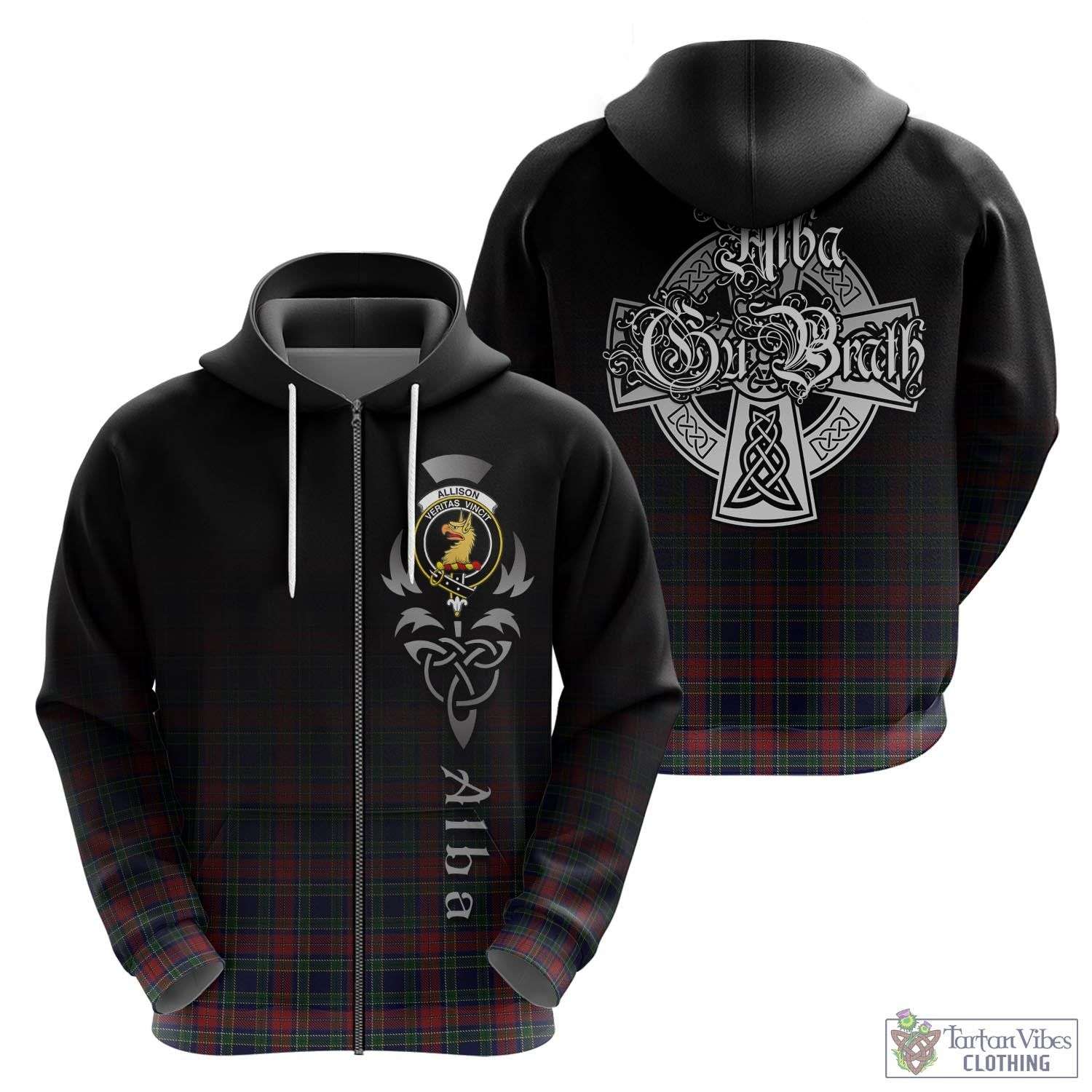 Tartan Vibes Clothing Allison Red Tartan Hoodie Featuring Alba Gu Brath Family Crest Celtic Inspired