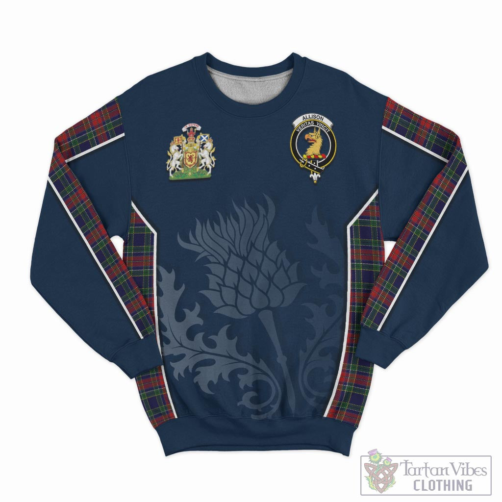 Tartan Vibes Clothing Allison Red Tartan Sweatshirt with Family Crest and Scottish Thistle Vibes Sport Style