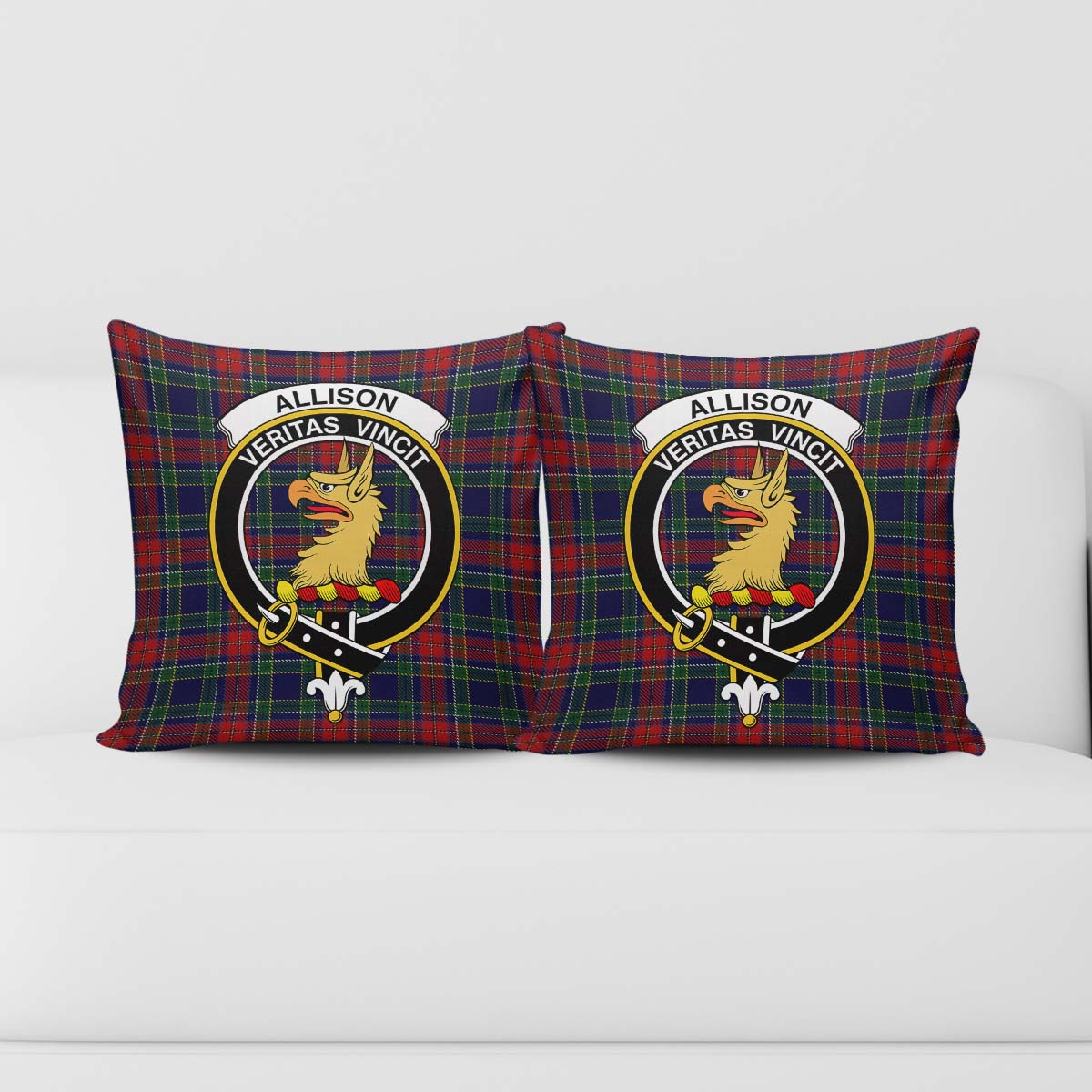 Allison Red Tartan Pillow Cover with Family Crest - Tartanvibesclothing