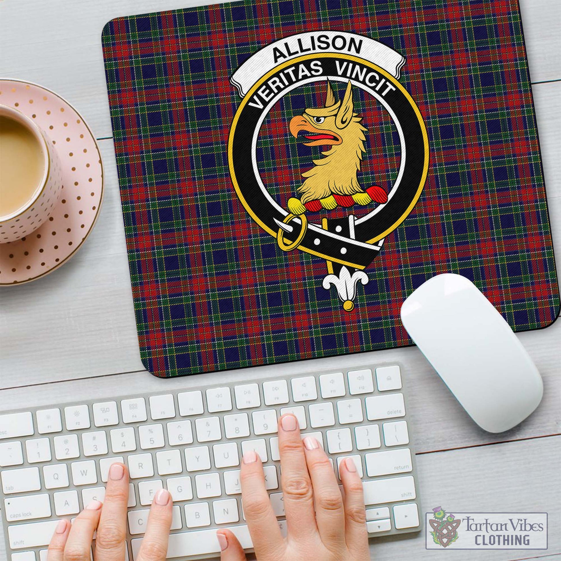 Tartan Vibes Clothing Allison Red Tartan Mouse Pad with Family Crest