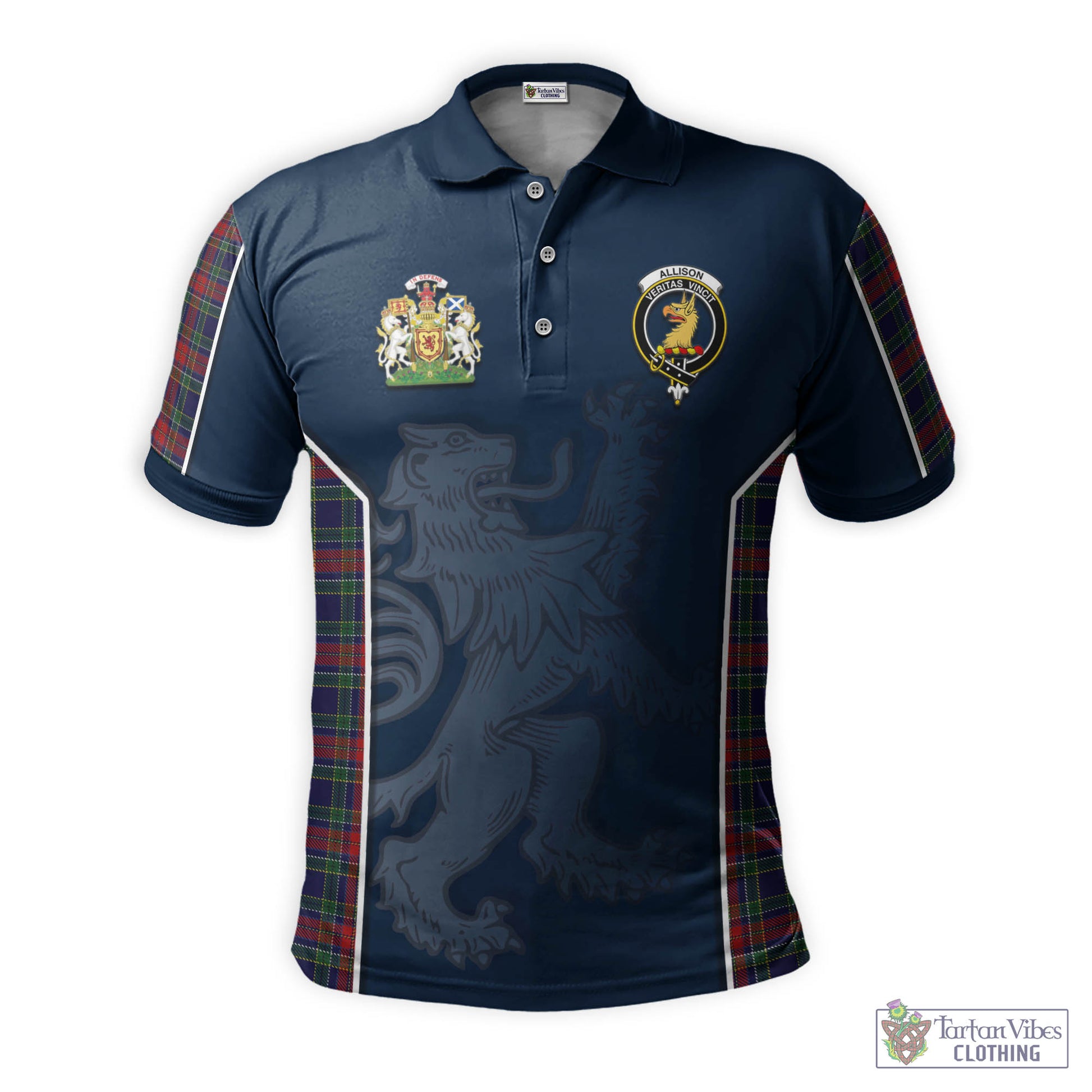 Tartan Vibes Clothing Allison Red Tartan Men's Polo Shirt with Family Crest and Lion Rampant Vibes Sport Style