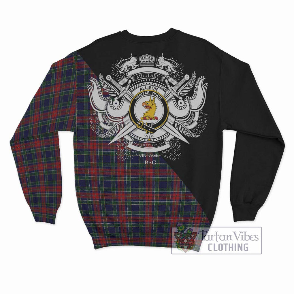 Allison Red Tartan Sweatshirt with Family Crest and Military Logo Style - Tartanvibesclothing Shop