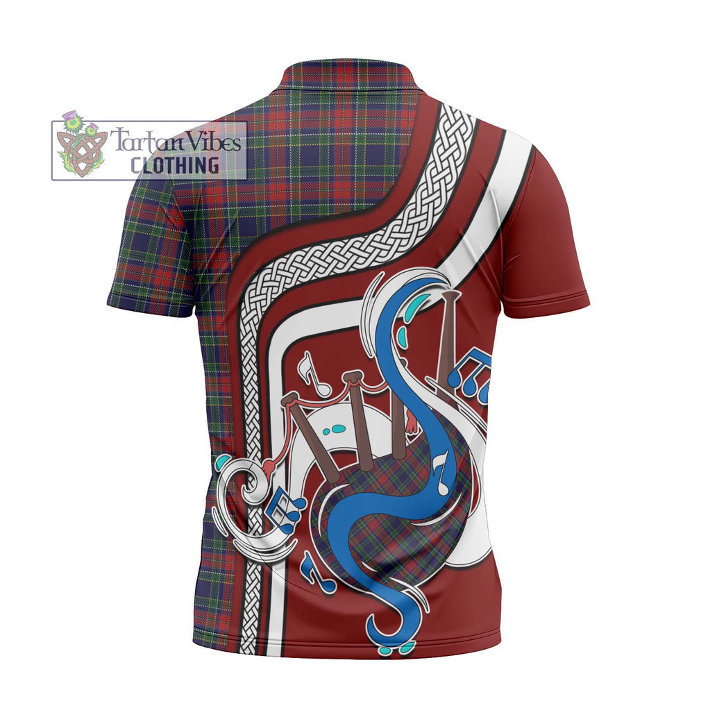 Allison Red Tartan Zipper Polo Shirt with Epic Bagpipe Style - Tartanvibesclothing Shop