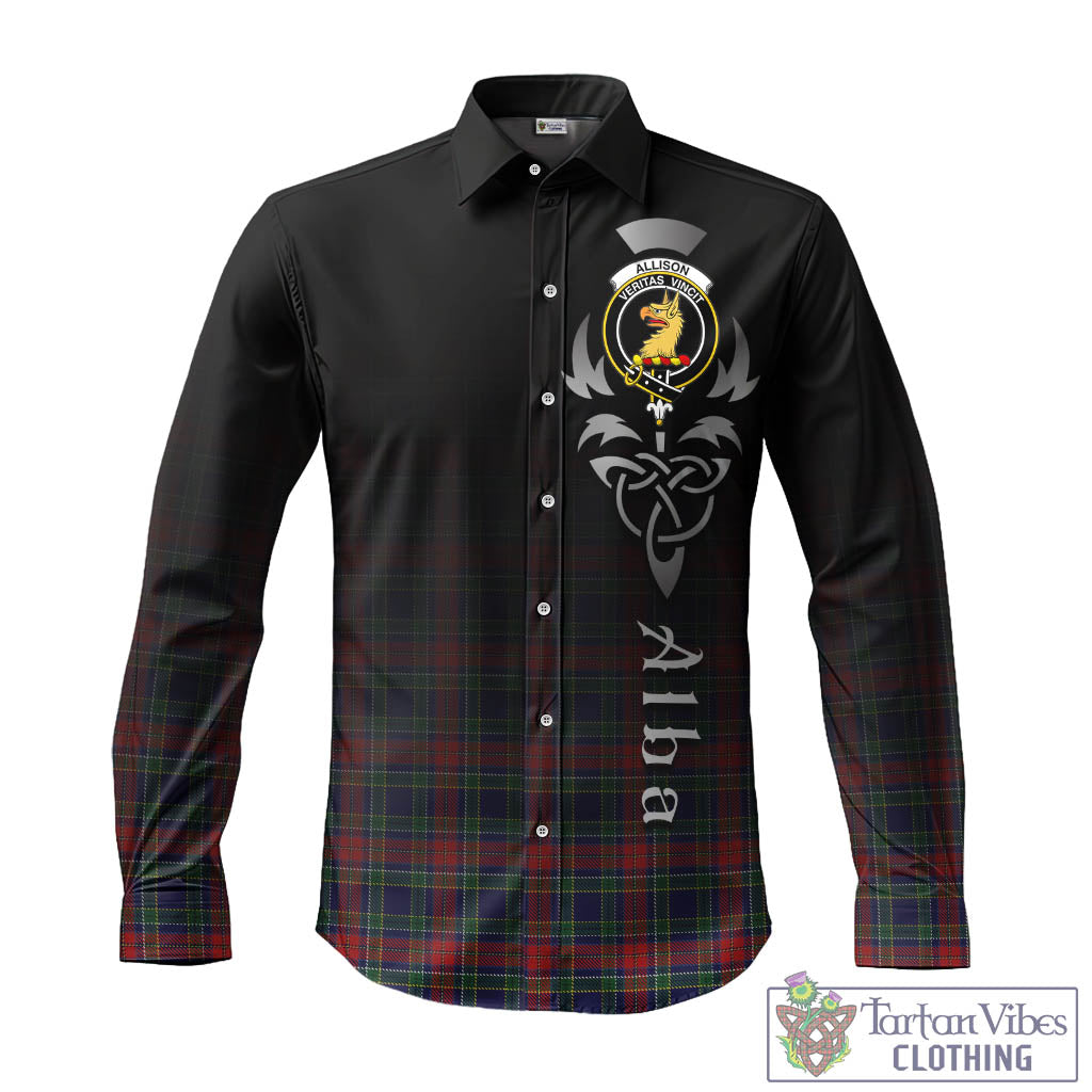 Tartan Vibes Clothing Allison Red Tartan Long Sleeve Button Up Featuring Alba Gu Brath Family Crest Celtic Inspired