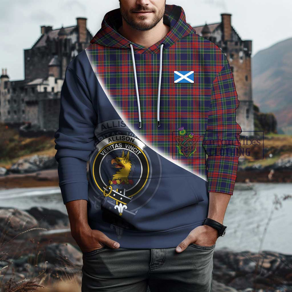 Allison Red Tartan Hoodie with Personalised National Flag and Family Crest Half Style - Tartanvibesclothing Shop