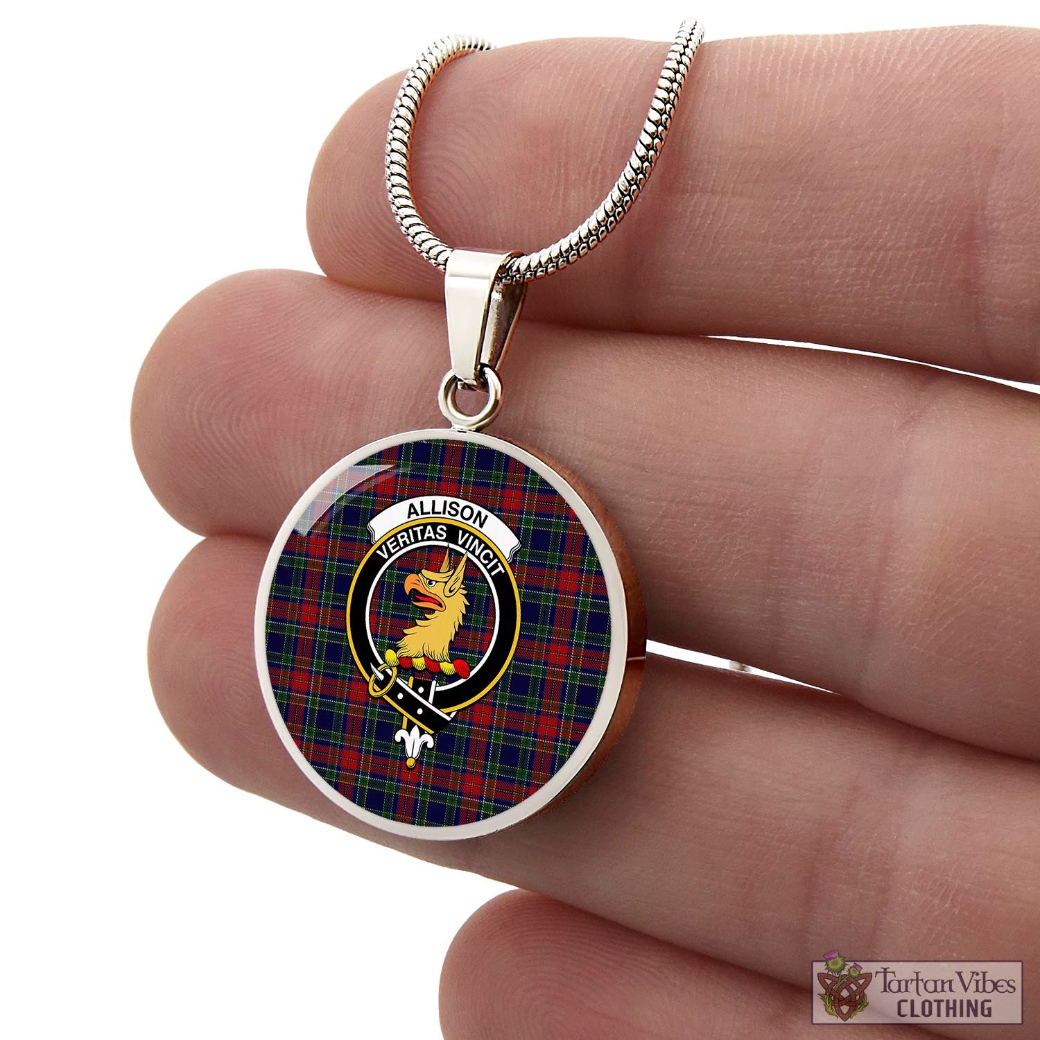 Tartan Vibes Clothing Allison Red Tartan Circle Necklace with Family Crest