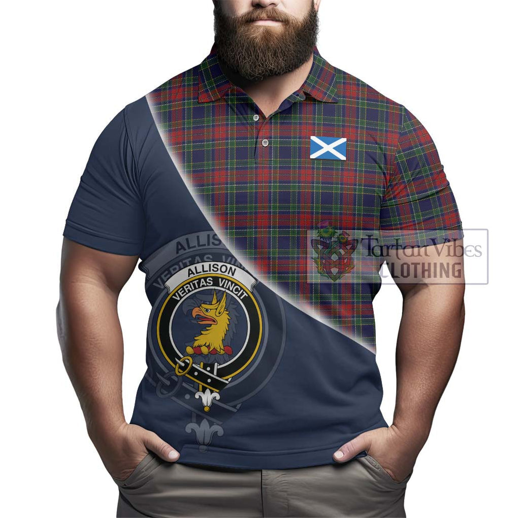 Allison Red Tartan Polo Shirt with Personalised National Flag and Family Crest Half Style - Tartanvibesclothing Shop