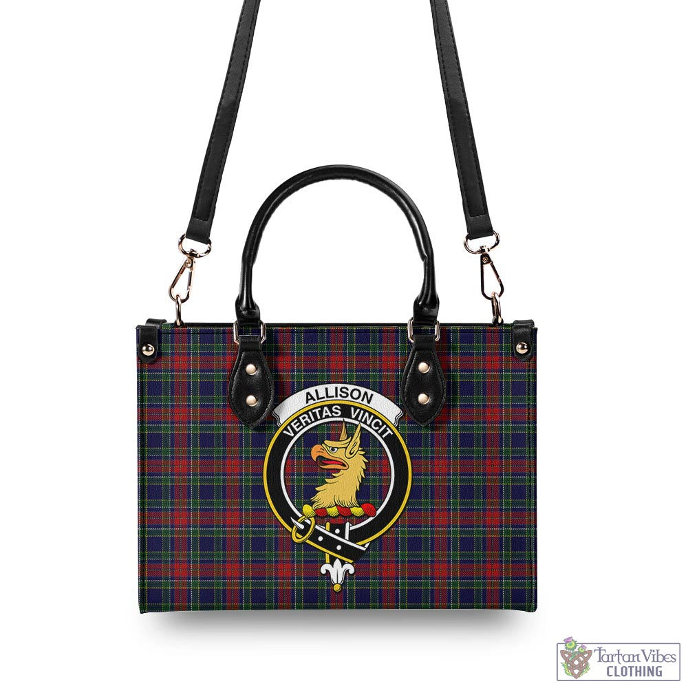 Tartan Vibes Clothing Allison Red Tartan Luxury Leather Handbags with Family Crest