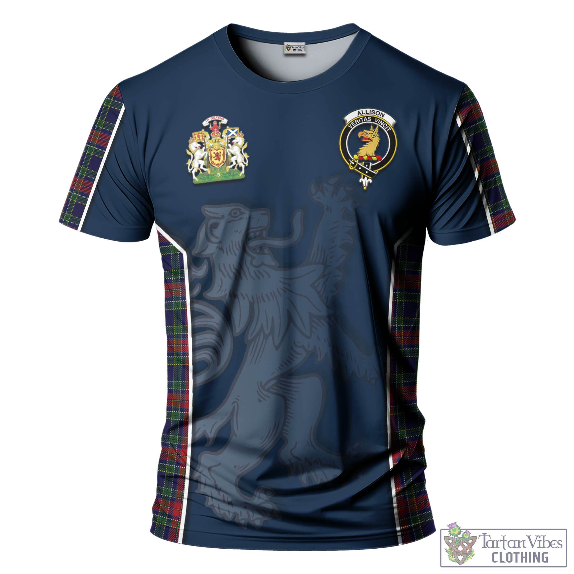 Tartan Vibes Clothing Allison Red Tartan T-Shirt with Family Crest and Lion Rampant Vibes Sport Style