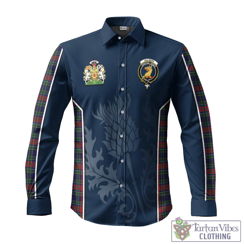 Tartan Vibes Clothing Allison Red Tartan Long Sleeve Button Up Shirt with Family Crest and Scottish Thistle Vibes Sport Style