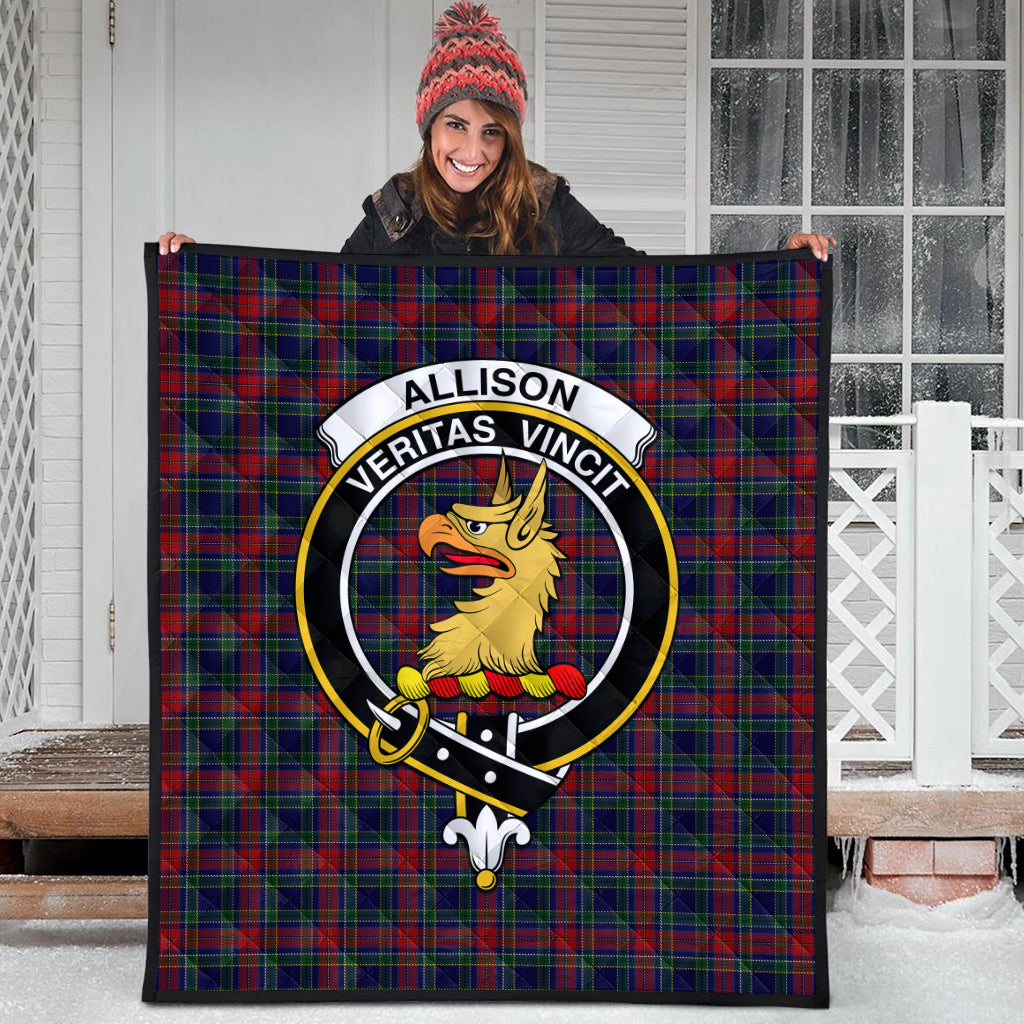 Allison Red Tartan Quilt with Family Crest - Tartanvibesclothing