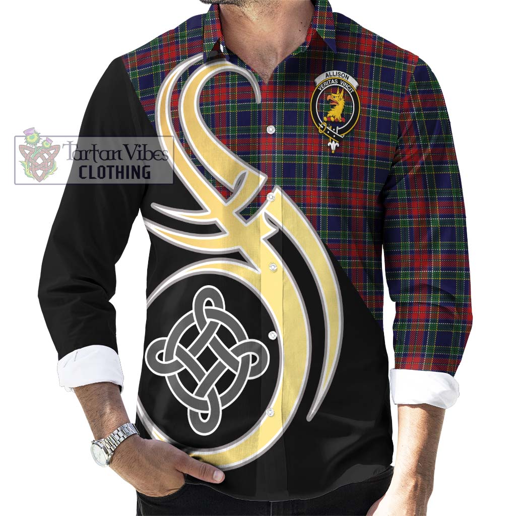 Allison Red Tartan Long Sleeve Button Shirt with Family Crest and Celtic Symbol Style - Tartan Vibes Clothing