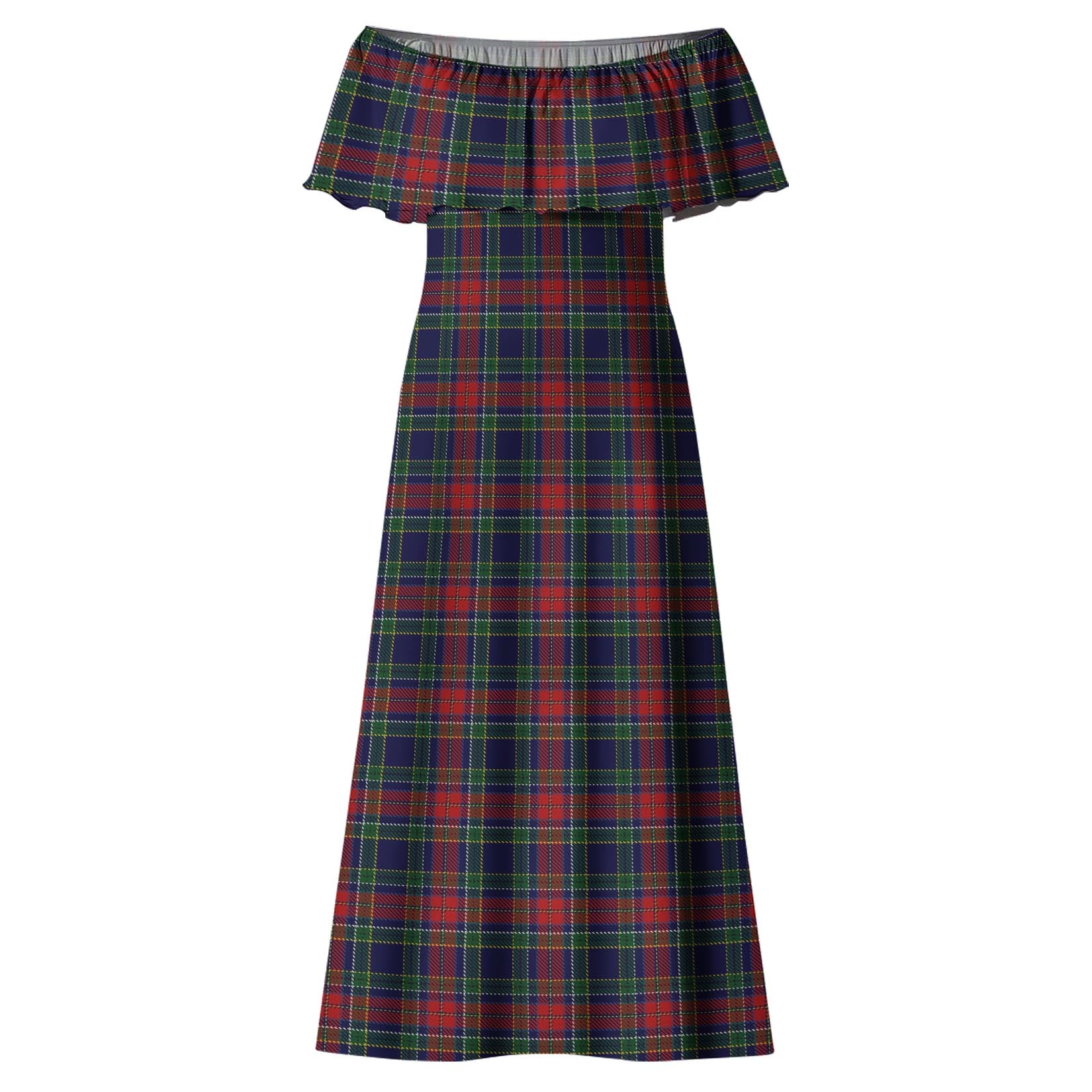 Allison Red Tartan Off Shoulder Long Dress - Tartanvibesclothing