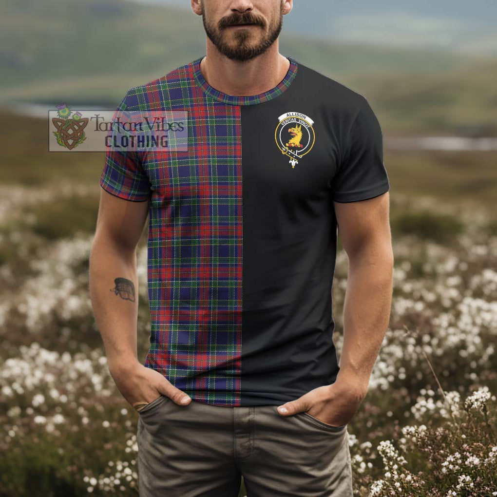 Allison Red Tartan T-Shirt with Family Crest and Half Of Me Style - Tartanvibesclothing Shop