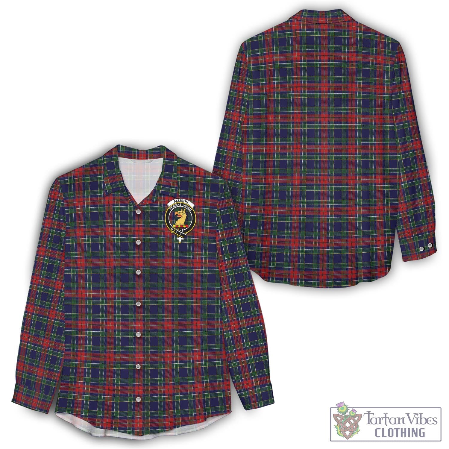 Tartan Vibes Clothing Allison Red Tartan Womens Casual Shirt with Family Crest
