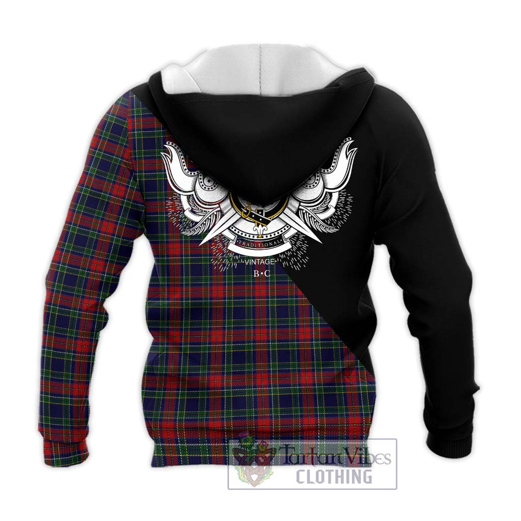 Allison Red Tartan Knitted Hoodie with Family Crest and Military Logo Style - Tartanvibesclothing Shop