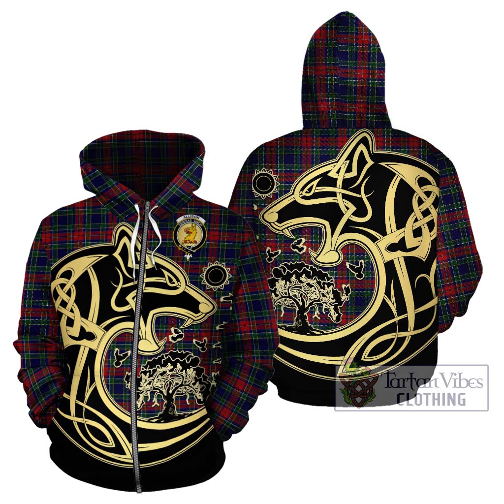 Tartan Vibes Clothing Allison Red Tartan Hoodie with Family Crest Celtic Wolf Style