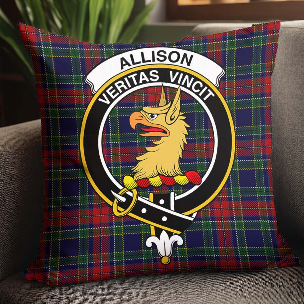 Allison Red Tartan Pillow Cover with Family Crest - Tartanvibesclothing