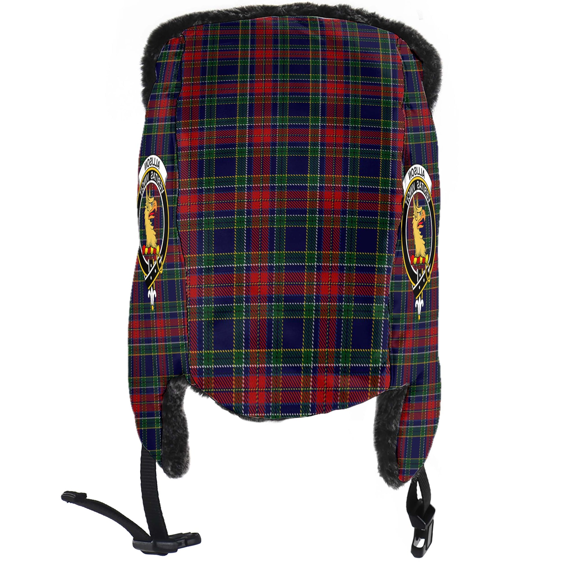 Allison Red Tartan Winter Trapper Hat with Family Crest - Tartanvibesclothing