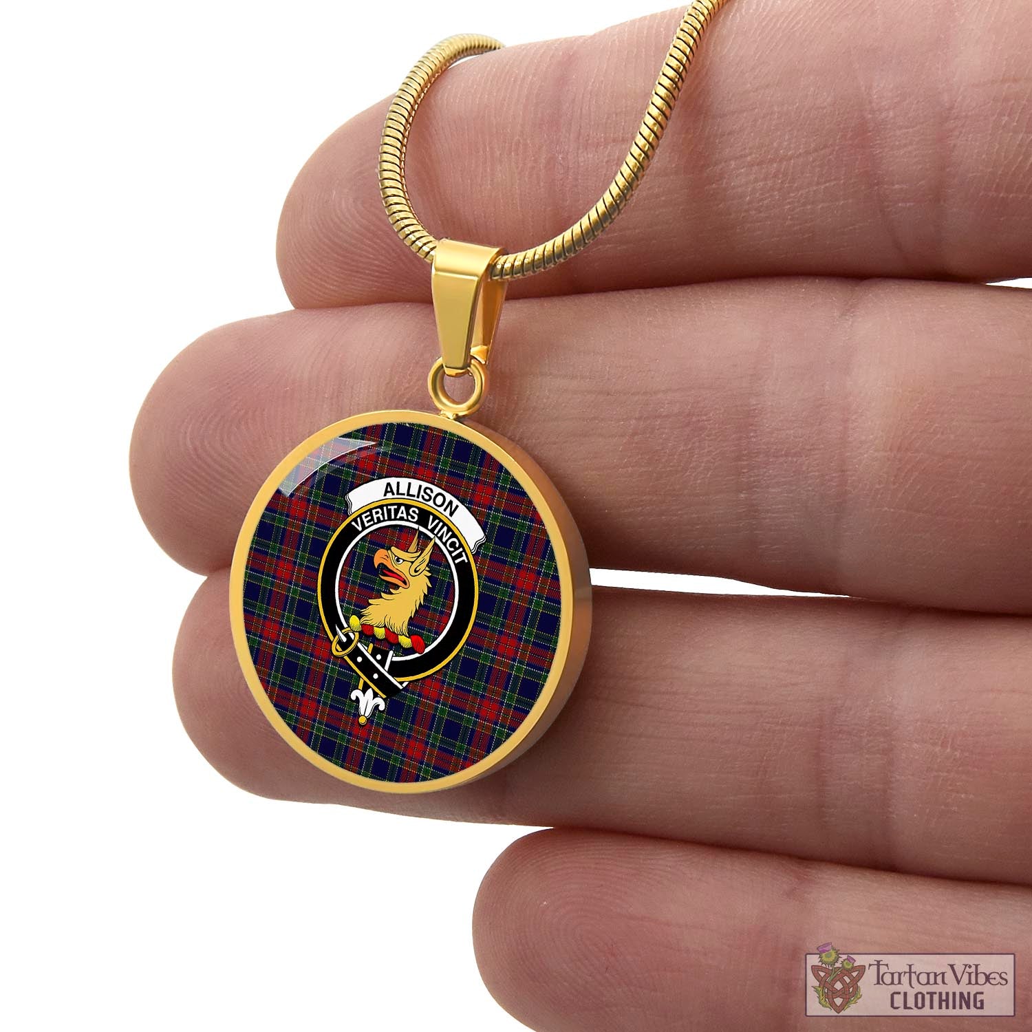 Tartan Vibes Clothing Allison Red Tartan Circle Necklace with Family Crest