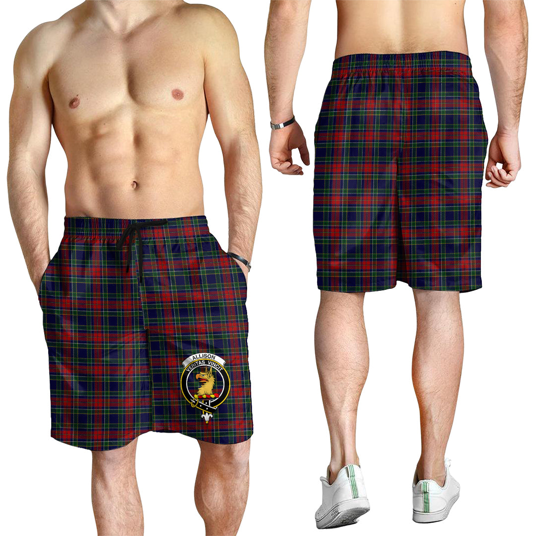 Allison Red Tartan Mens Shorts with Family Crest - Tartanvibesclothing