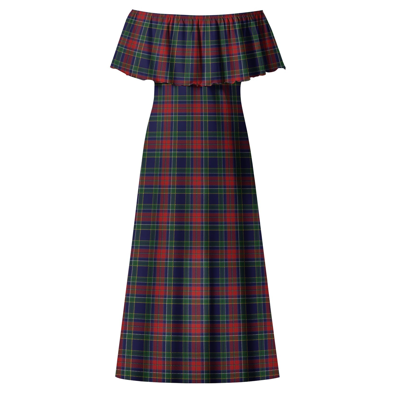 Allison Red Tartan Off Shoulder Long Dress - Tartanvibesclothing