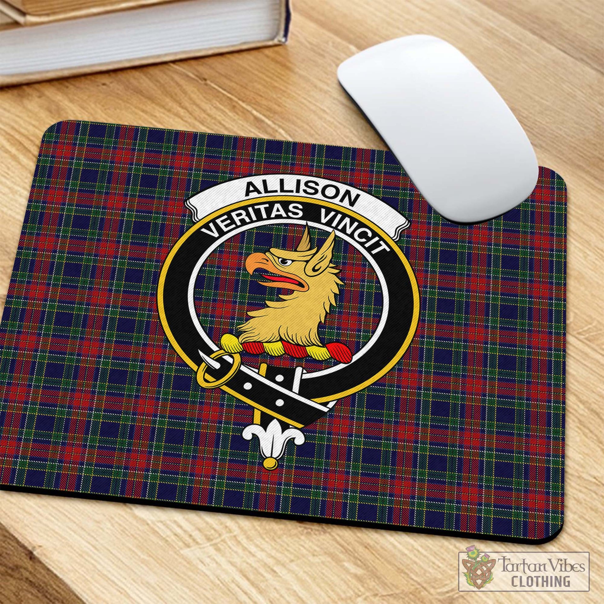 Tartan Vibes Clothing Allison Red Tartan Mouse Pad with Family Crest