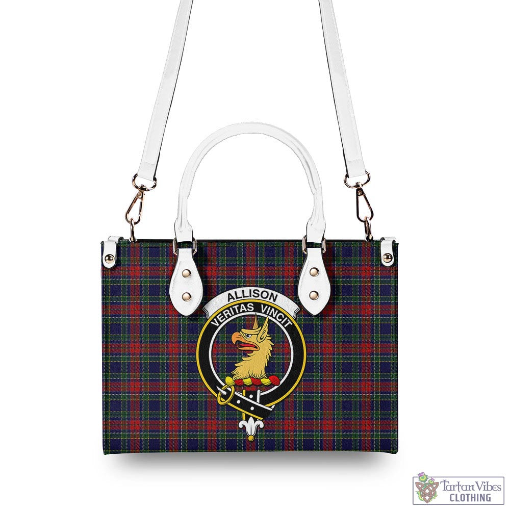 Tartan Vibes Clothing Allison Red Tartan Luxury Leather Handbags with Family Crest