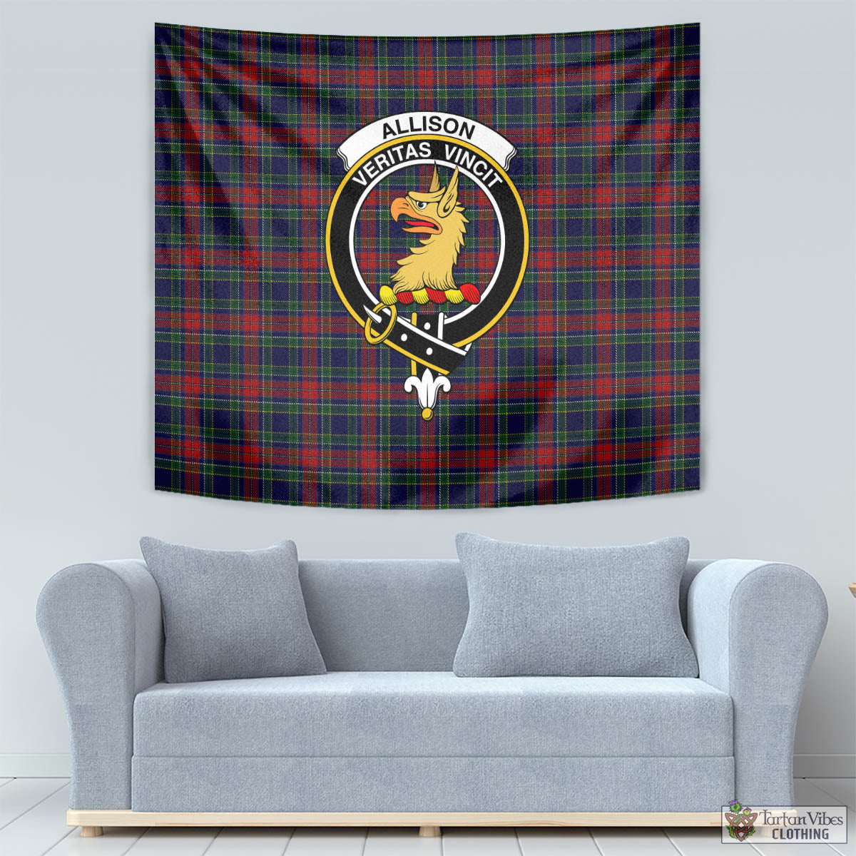 Tartan Vibes Clothing Allison Red Tartan Tapestry Wall Hanging and Home Decor for Room with Family Crest