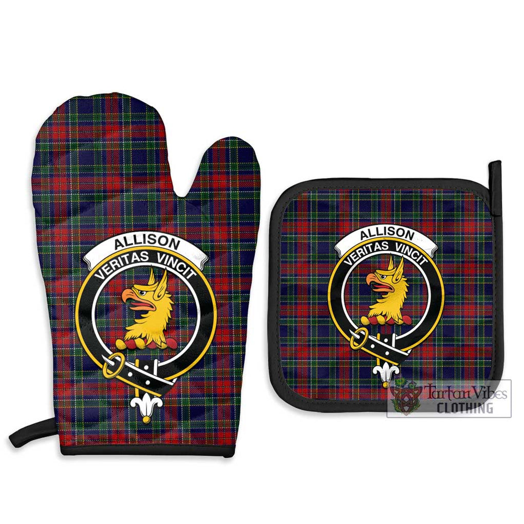 Allison Red Tartan Combo Oven Mitt & Pot-Holder with Family Crest Combo 1 Oven Mitt & 2 Pot-Holder Black - Tartan Vibes Clothing