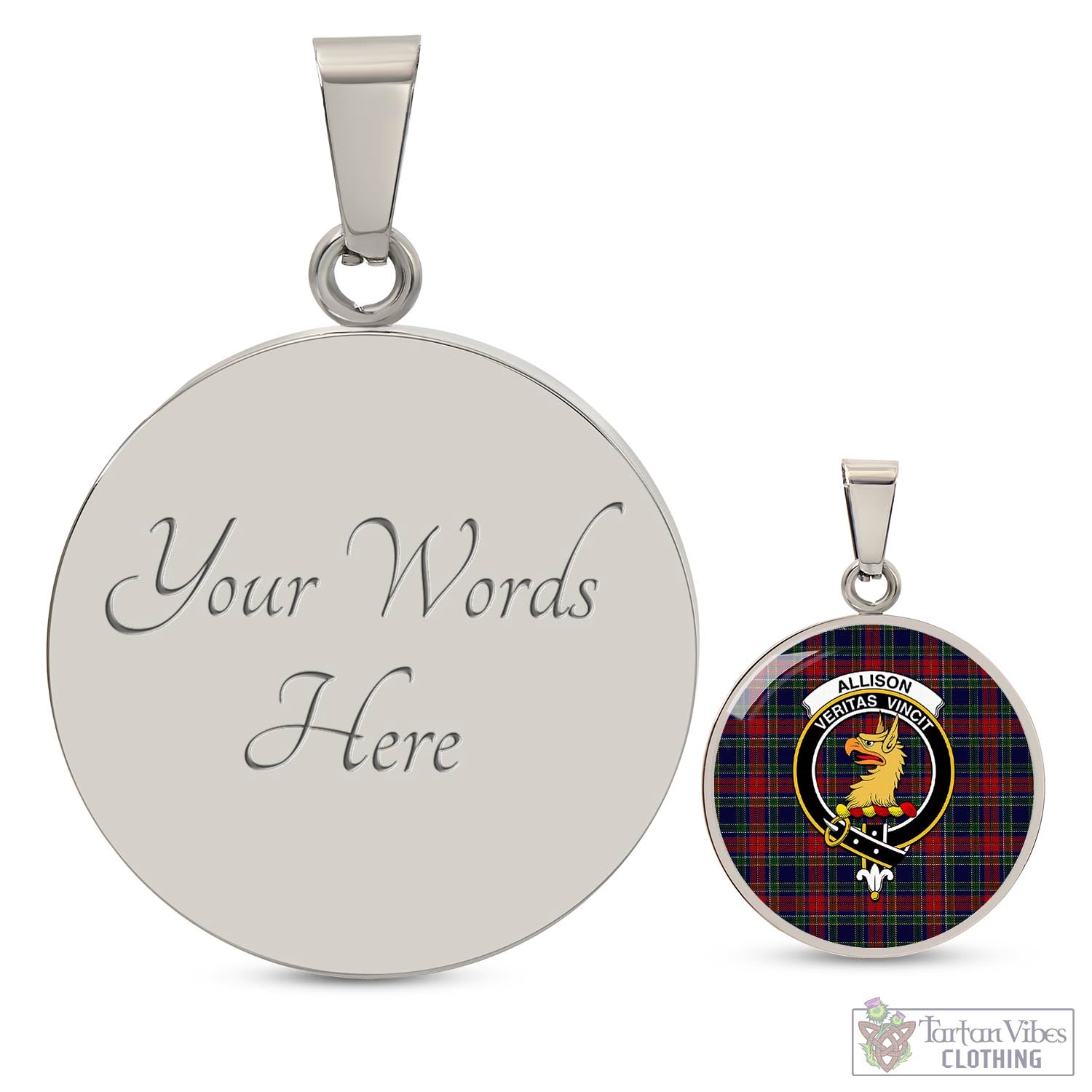 Tartan Vibes Clothing Allison Red Tartan Circle Necklace with Family Crest