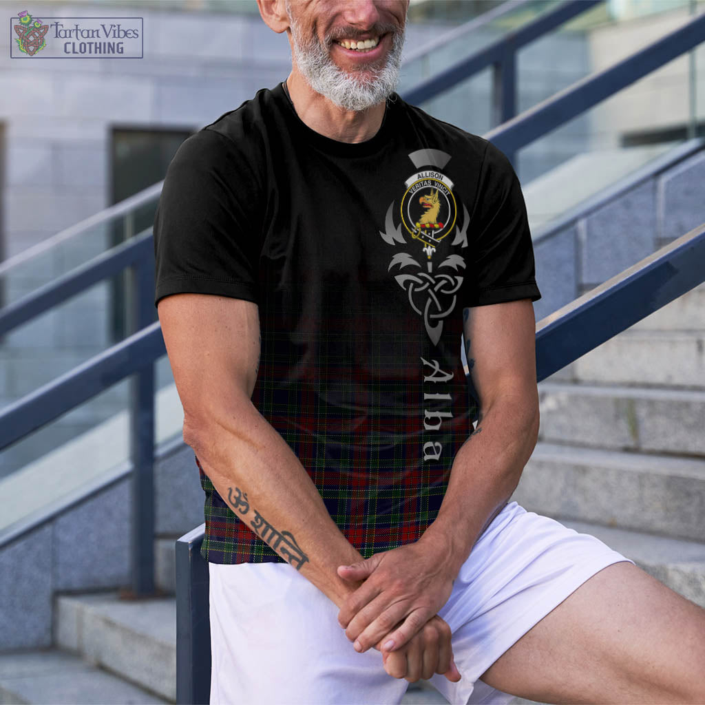 Tartan Vibes Clothing Allison Red Tartan T-Shirt Featuring Alba Gu Brath Family Crest Celtic Inspired