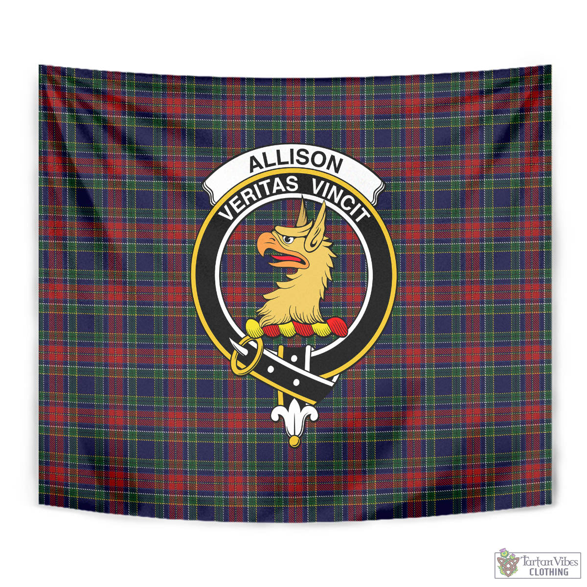 Tartan Vibes Clothing Allison Red Tartan Tapestry Wall Hanging and Home Decor for Room with Family Crest