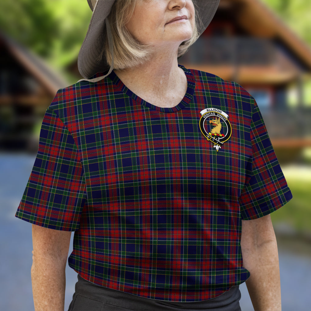 Allison Red Tartan T-Shirt with Family Crest - Tartan Vibes Clothing