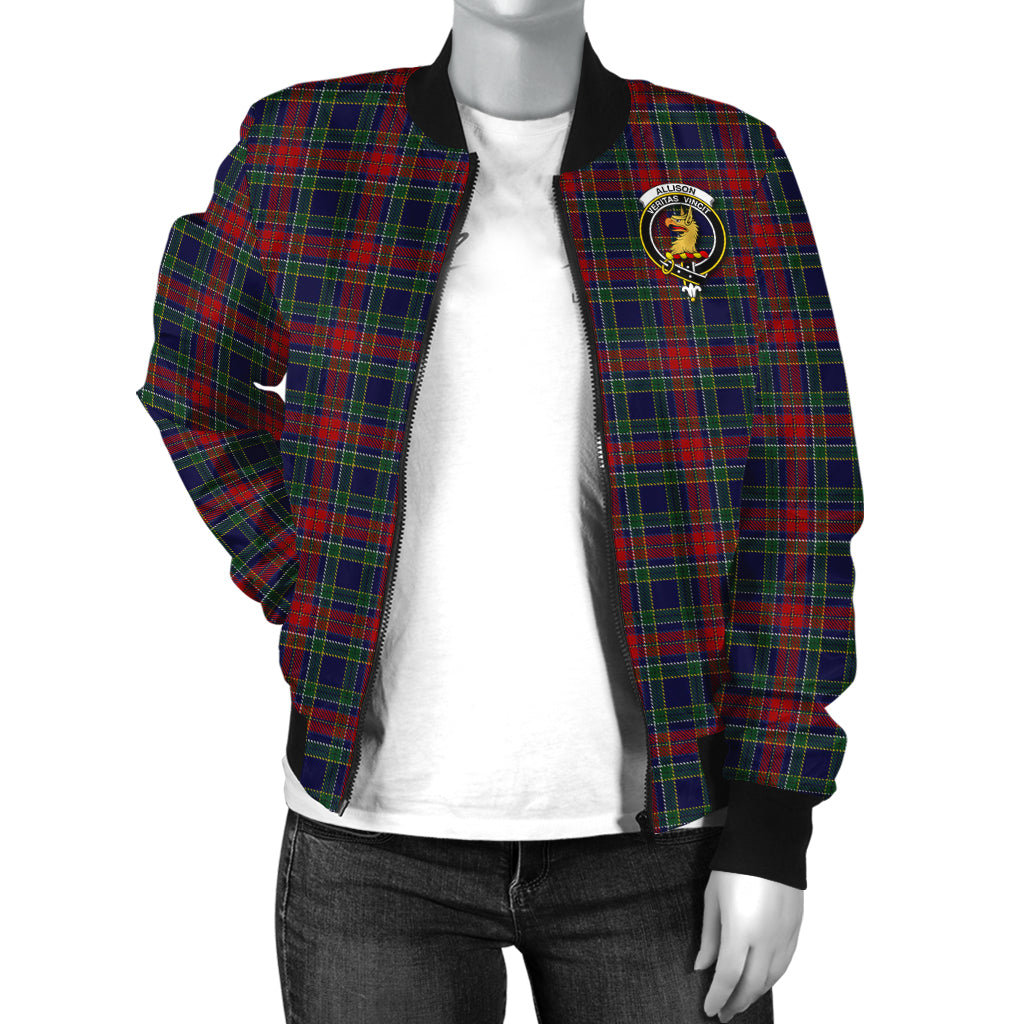 Allison Red Tartan Bomber Jacket with Family Crest - Tartanvibesclothing