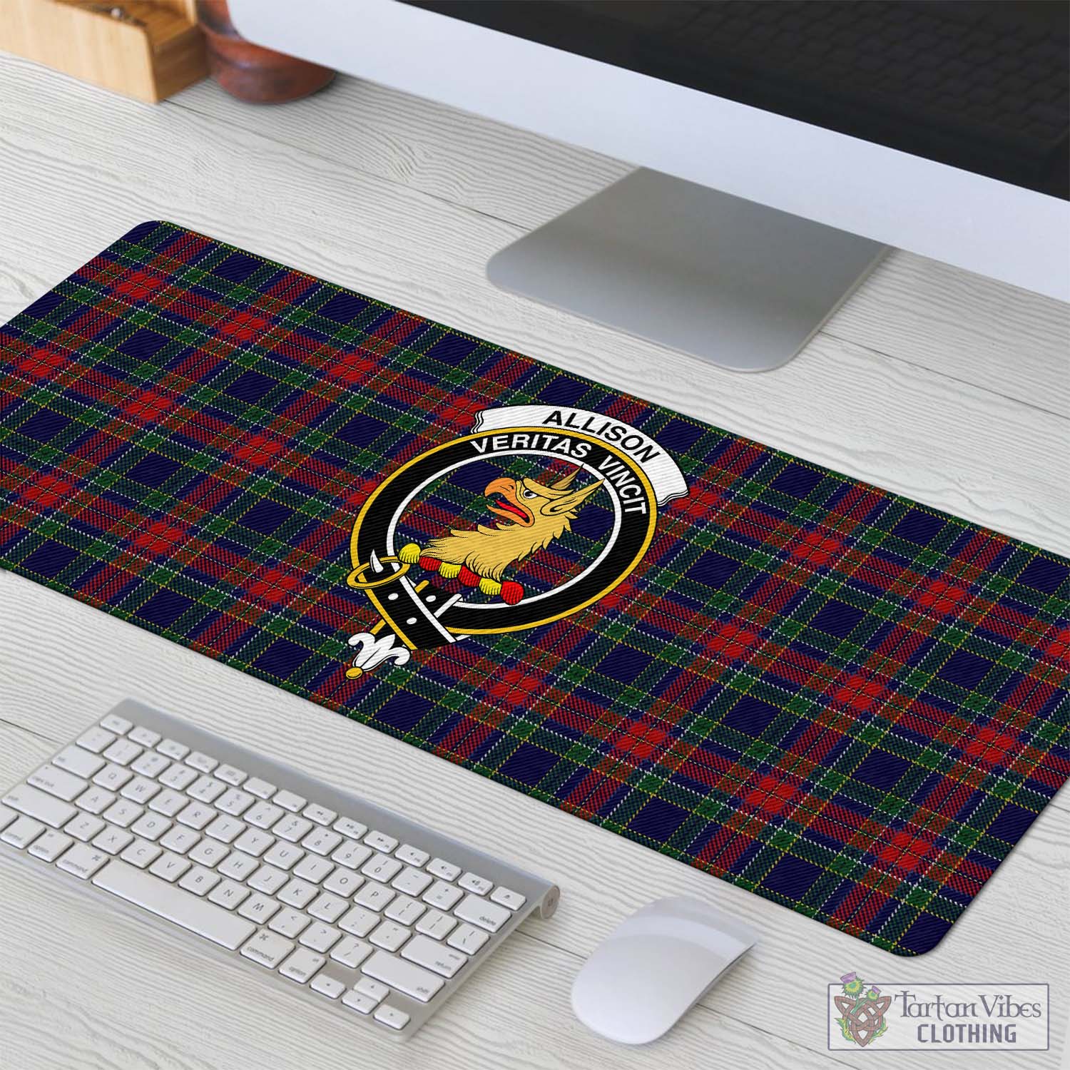 Tartan Vibes Clothing Allison Red Tartan Mouse Pad with Family Crest