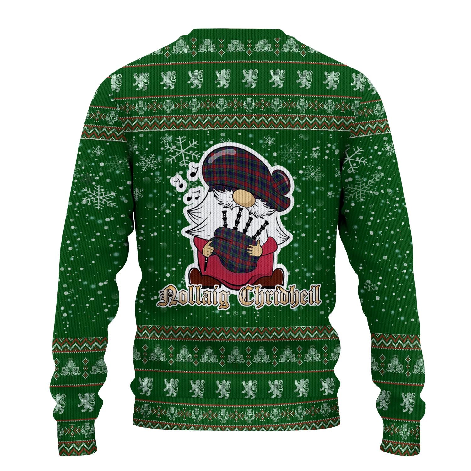 Allison Red Clan Christmas Family Knitted Sweater with Funny Gnome Playing Bagpipes - Tartanvibesclothing