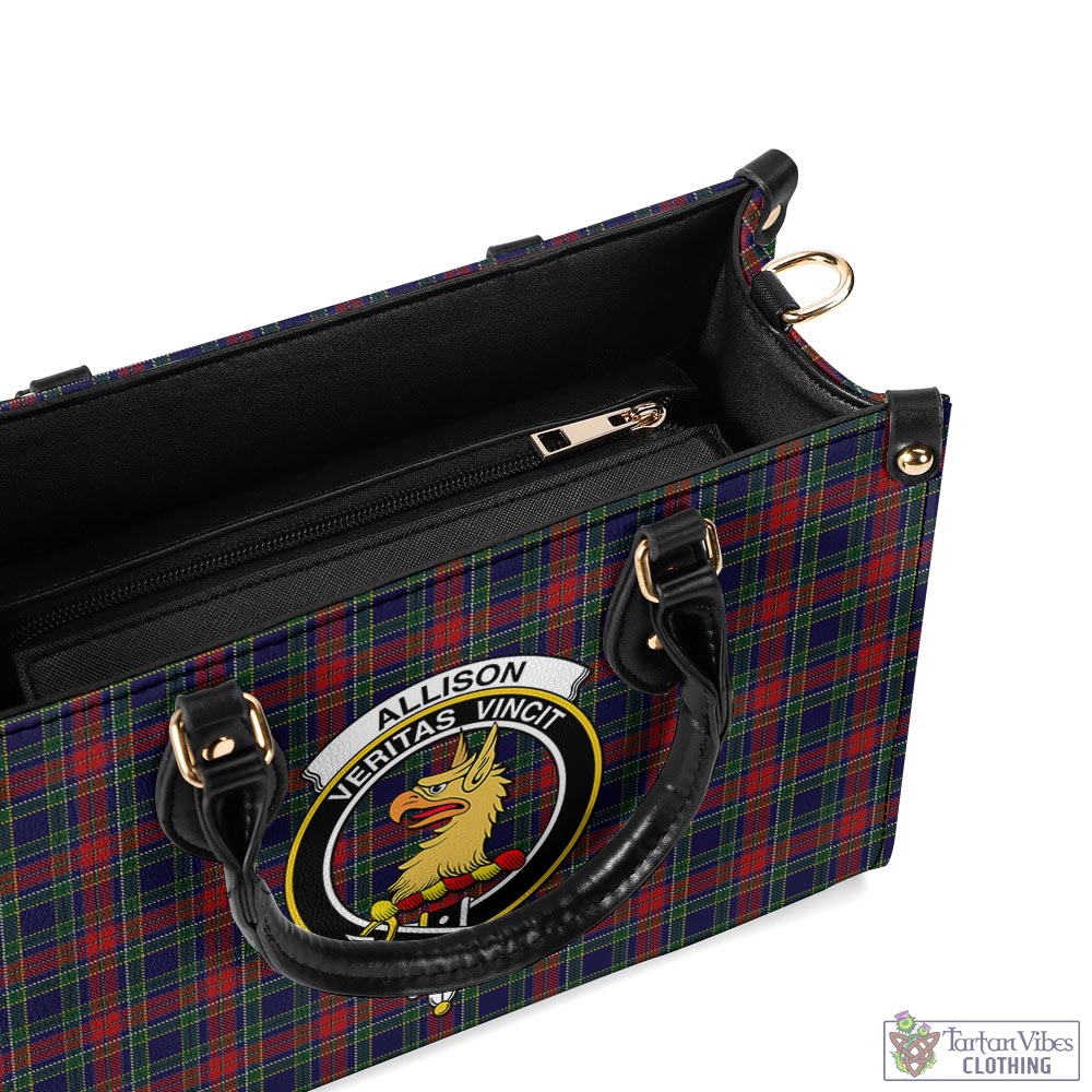 Tartan Vibes Clothing Allison Red Tartan Luxury Leather Handbags with Family Crest