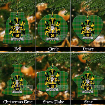 Ambrose Irish Clan Tartan Christmas Ceramic Ornament with Coat of Arms