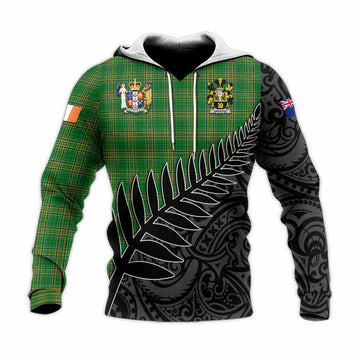 Ambrose Irish Clan Tartan Knitted Hoodie with Coat of Arms New Zealand Silver Fern Half Style