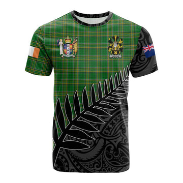 Ambrose Irish Clan Tartan Cotton T-shirt with Coat of Arms New Zealand Silver Fern Half Style